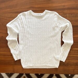 Geoffrey Beene White Fine Cable Knit Cotton Sweater Size Medium